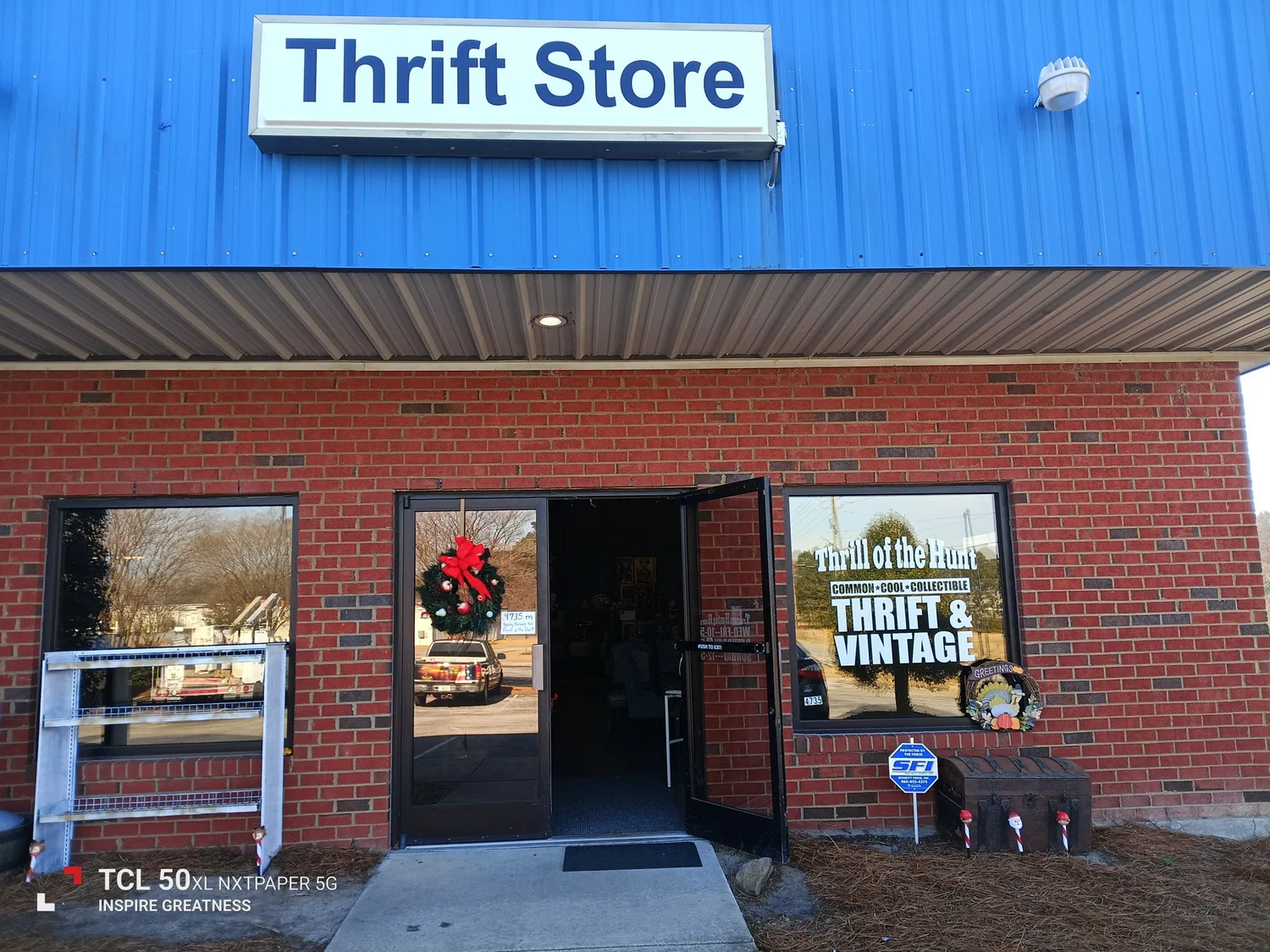 Storefront of Thrill of the Hunt Thrift Store in Winterville, North Carolina.